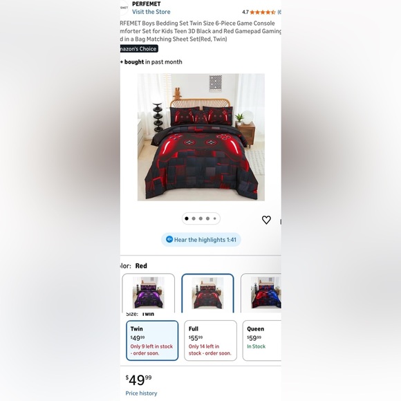 Gaming Controller Black and Red Twin Size,5 Piece Comforter/Bedding Set - Picture 8 of 8